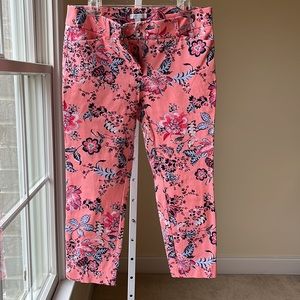 New York & Company Pink Floral Stretch Cropped Pants Size 10